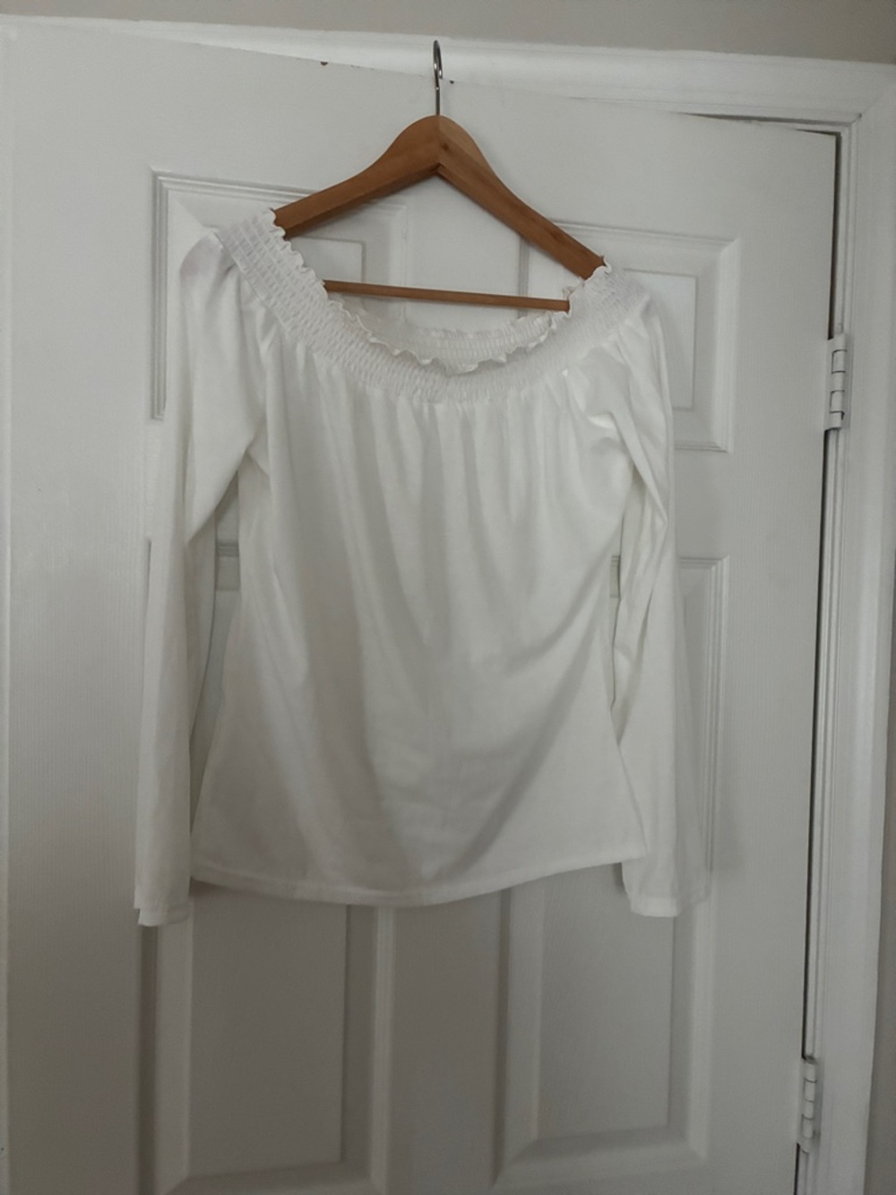 White Off-Shoulder Long Sleeve Women's Top